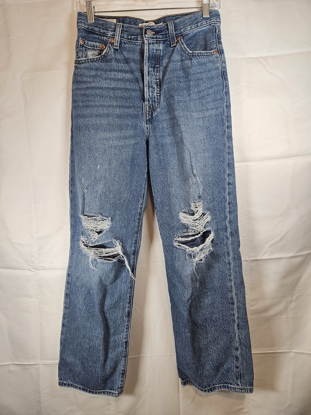 Levi's Ribcage Straight Light Blue Denim Jeans Distressed 26